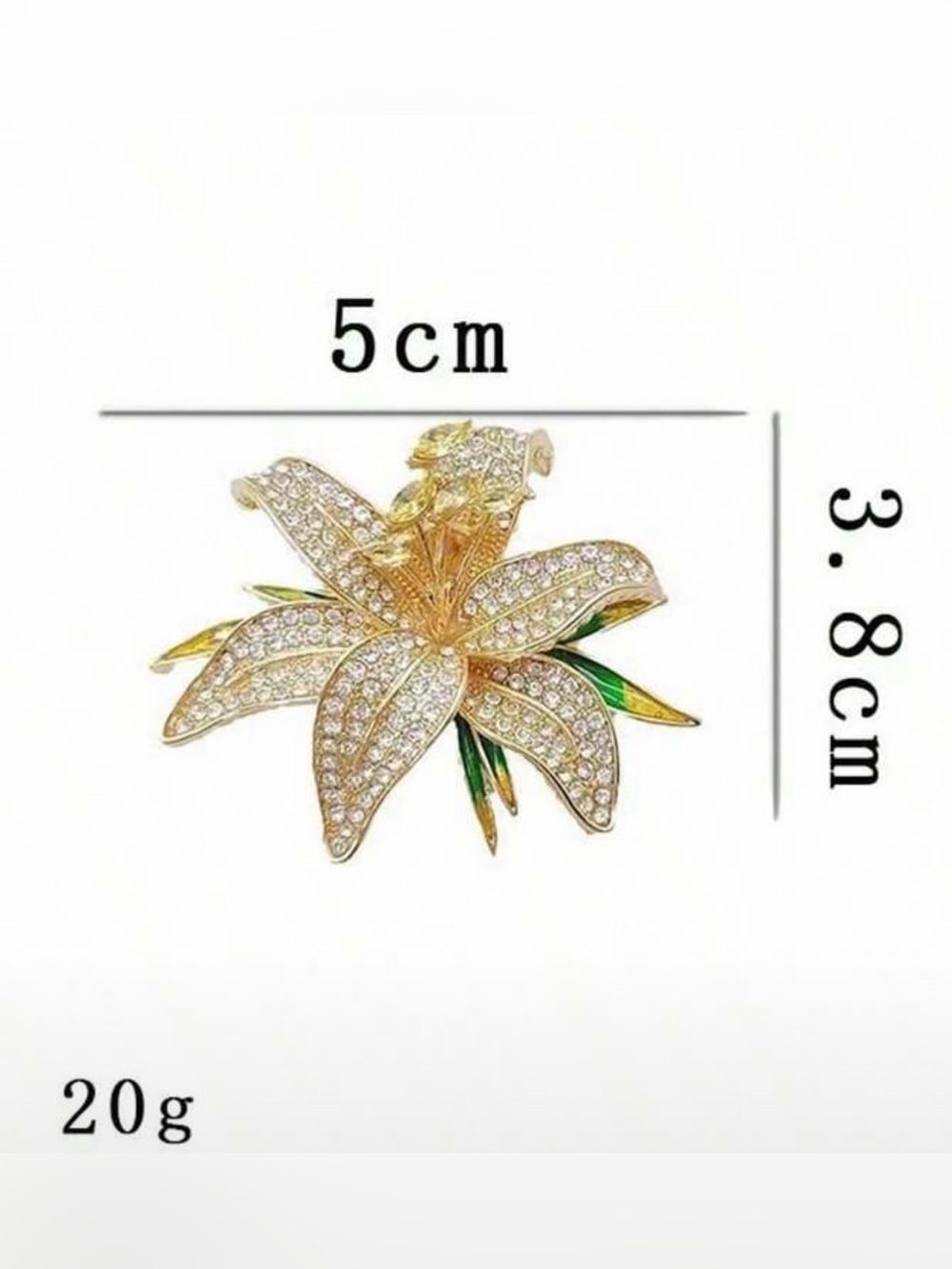 Golden Lily Crystal Flower Brooch Pin | Elegant Rhinestone Floral Statement - Picture 4 of 4